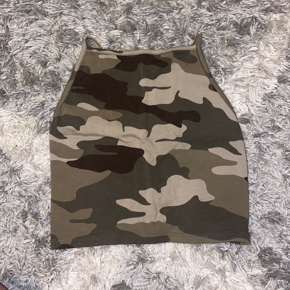Garage camo back tie halter tank